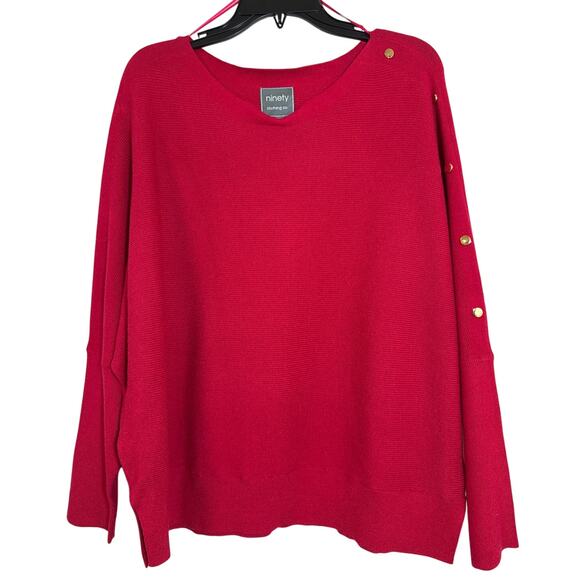 NWT Ninety Clothing Co XL Red Sweater With Gold Button Accents on Left Arm - Picture 1 of 7